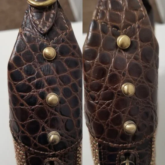 Vintage Eric Javits New York Gold Woven Squishee Studded Hobo Leather Bag - Picture 5 of 16